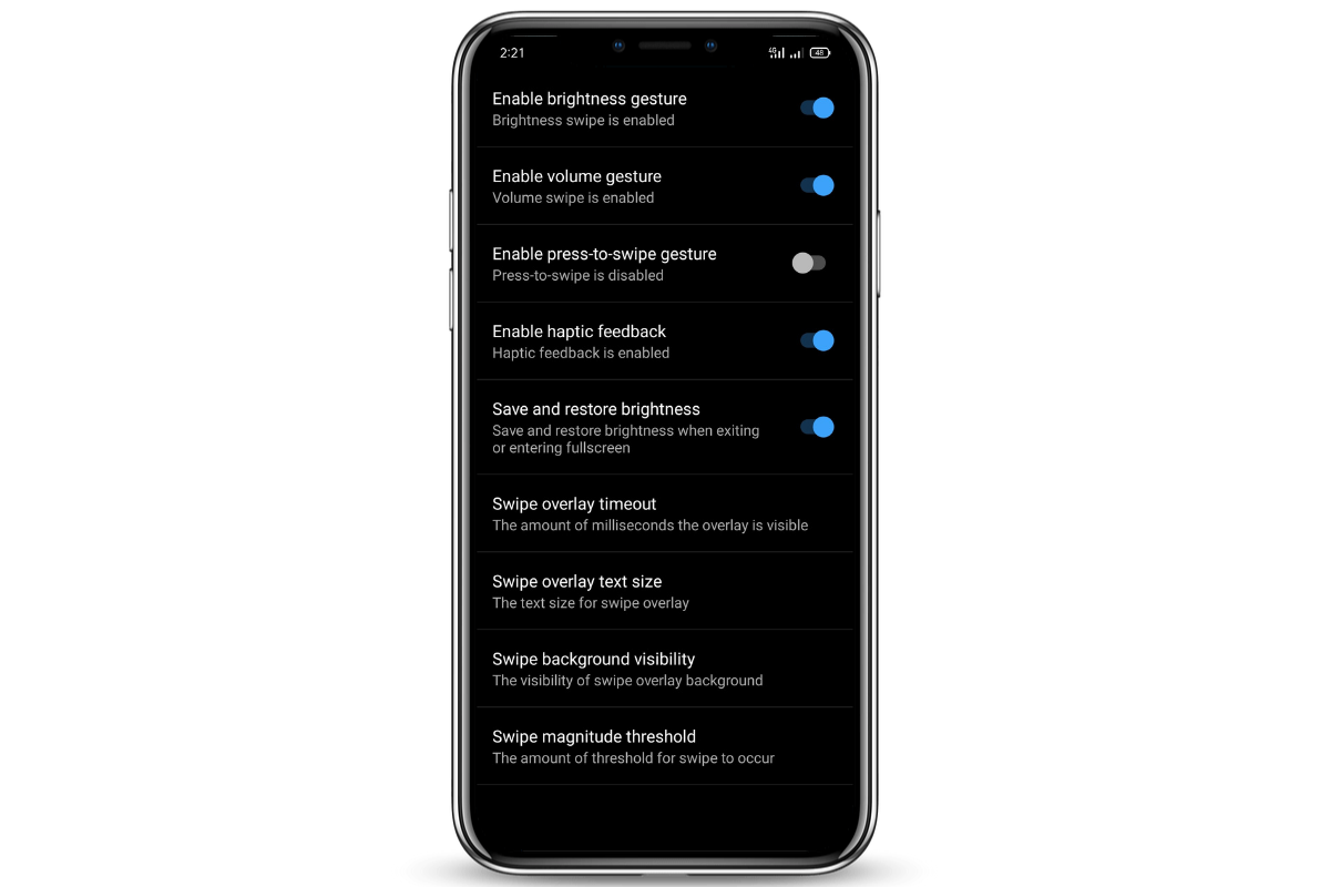 Other Swipe Control Settings