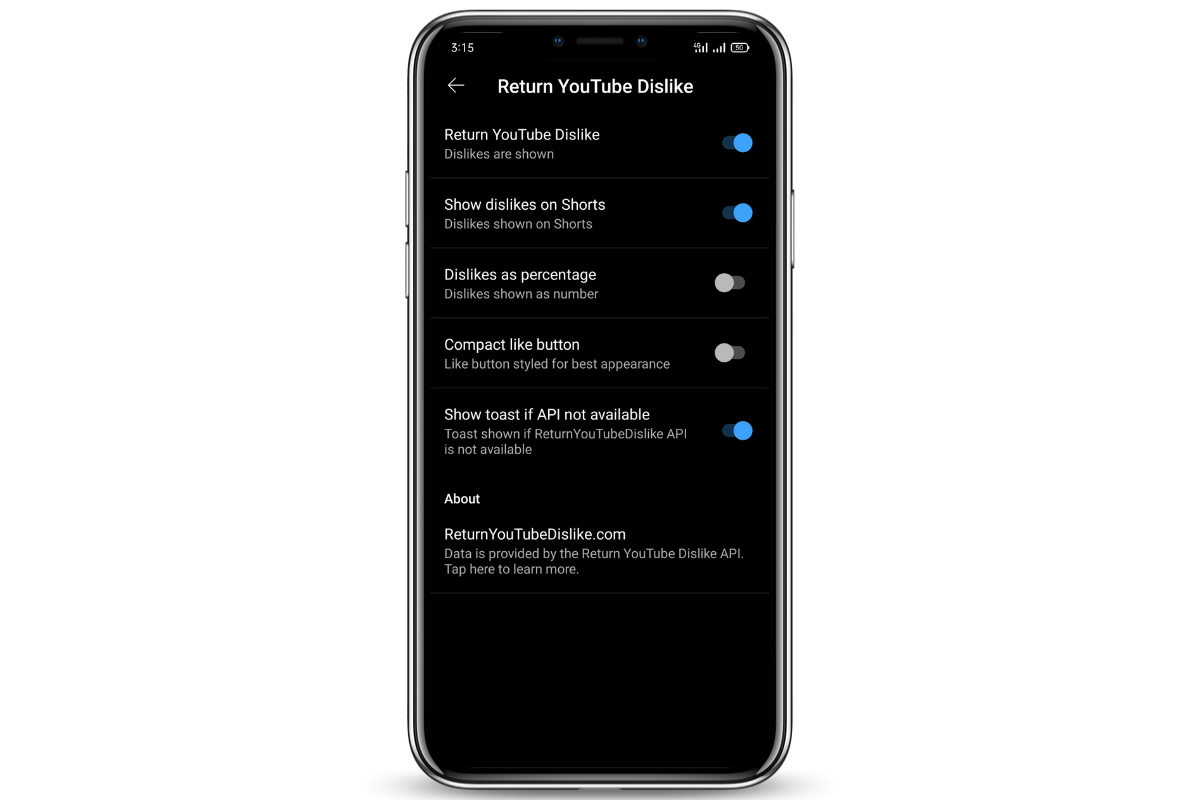 Return YouTube Dislike Settings