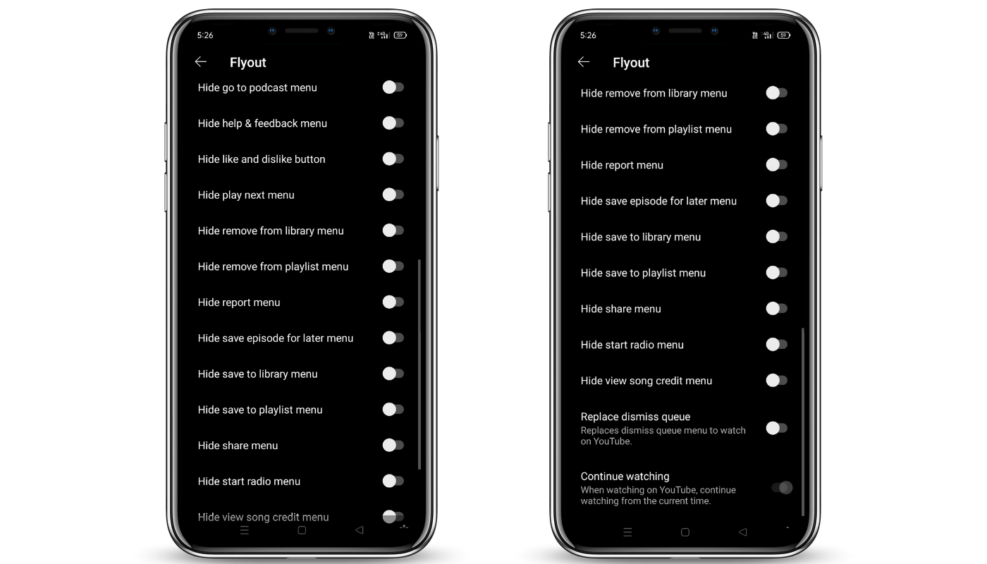 More Flyout Settings