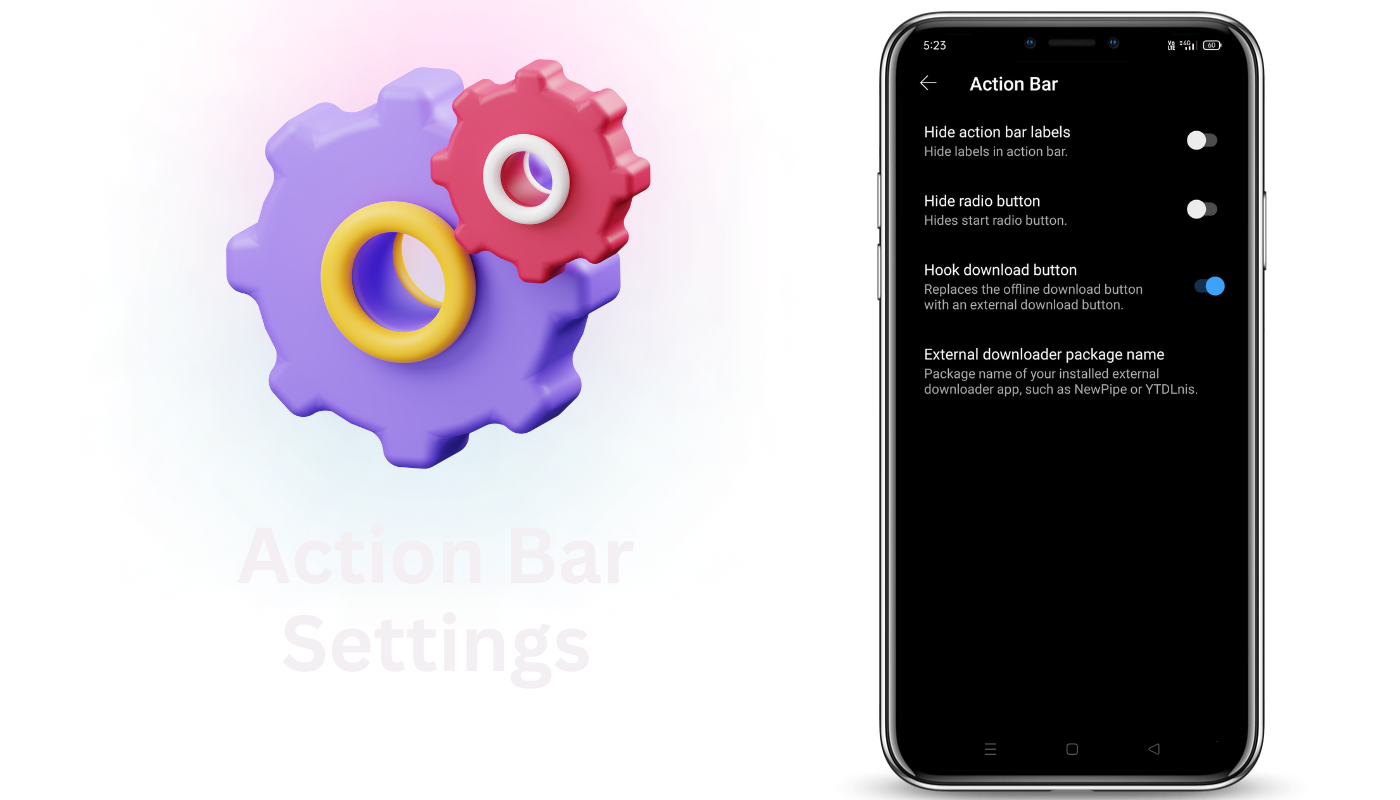 ReVanced Music  Action Bar Settings