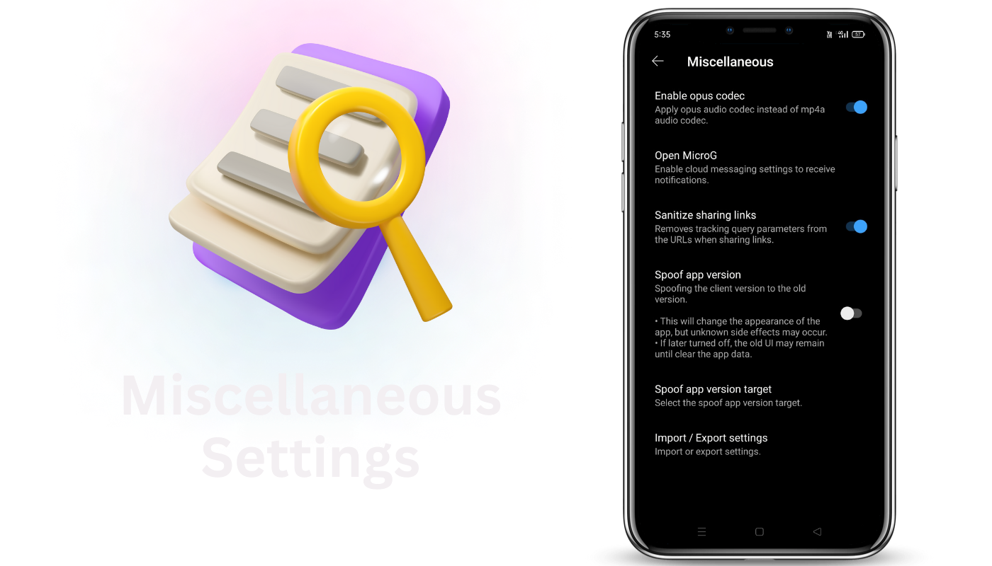 ReVanced Music Miscellaneous Settings